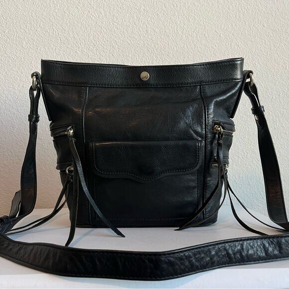 REBECCA MINKOFF Black Leather MAC MAB Bucket crossbody shoulder Bag - Picture 1 of 11